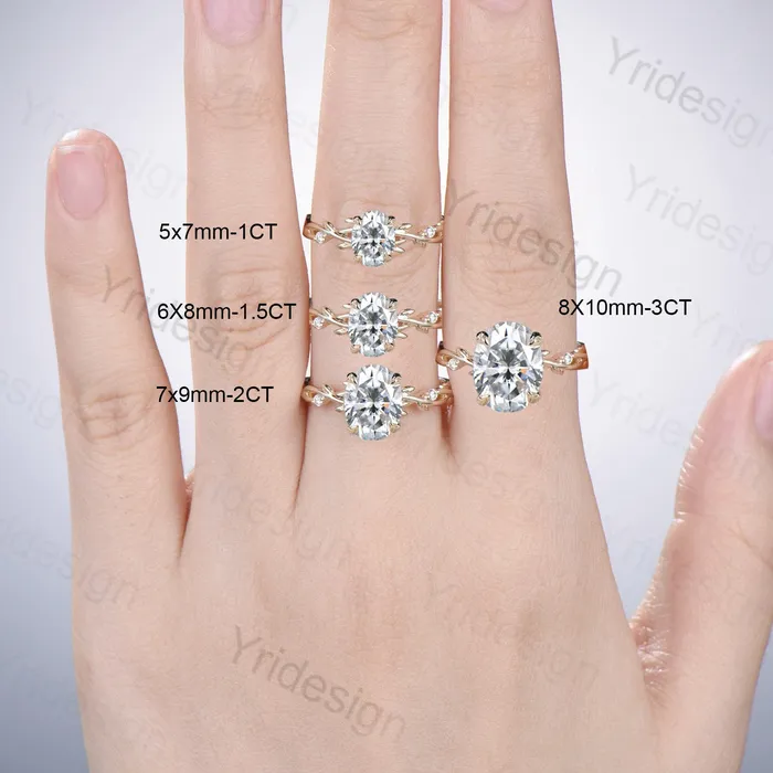 PENFINE Rings Oval Cut Moissanite ring Nature Inspired Moissanite Engagement Ring 14K Yellow Gold Branch Leaf Wedding Ring Unique Twig Promise Ring Women