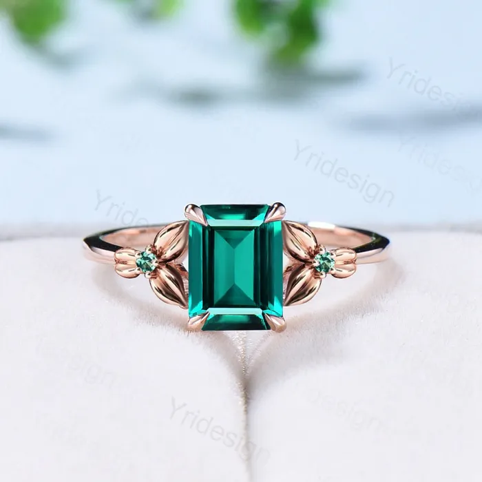 PENFINE Rings Vintage Emerald Cut Emerald Engagement Ring Natural Inspired Emerald Wedding Ring For Women Unique Floral Leaves Promise Ring Gift for Women PENFINE Rings Vintage Emerald Cut Emerald Engagement Ring Natural Inspired Emerald Wedding Ring For Women Unique Floral Leaves Promise Ring Gift for Women