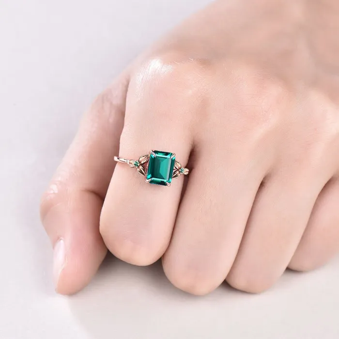 PENFINE Rings Vintage Emerald Cut Emerald Engagement Ring Natural Inspired Emerald Wedding Ring For Women Unique Floral Leaves Promise Ring Gift for Women PENFINE Rings Vintage Emerald Cut Emerald Engagement Ring Natural Inspired Emerald Wedding Ring For Women Unique Floral Leaves Promise Ring Gift for Women