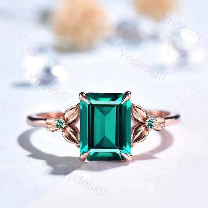 PENFINE Rings Vintage Emerald Cut Emerald Engagement Ring Natural Inspired Emerald Wedding Ring For Women Unique Floral Leaves Promise Ring Gift for Women PENFINE Rings Vintage Emerald Cut Emerald Engagement Ring Natural Inspired Emerald Wedding Ring For Women Unique Floral Leaves Promise Ring Gift for Women