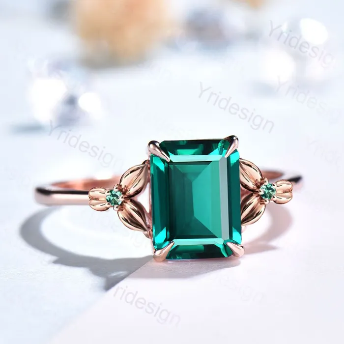 PENFINE Rings Vintage Emerald Cut Emerald Engagement Ring Natural Inspired Emerald Wedding Ring For Women Unique Floral Leaves Promise Ring Gift for Women PENFINE Rings Vintage Emerald Cut Emerald Engagement Ring Natural Inspired Emerald Wedding Ring For Women Unique Floral Leaves Promise Ring Gift for Women