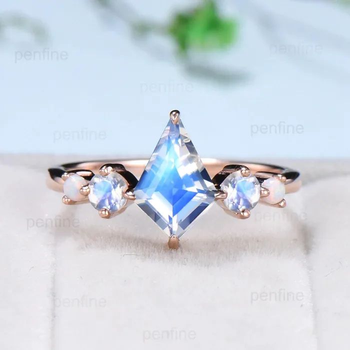 PENFINE Rings Vintage Kite Cut Moonstone Engagement Ring Unique Rainbow Blue Moonstone Opal Wedding Set Crown Art Deco Stacking Alexandrite Bridal Set hER PENFINE Rings Vintage Kite Cut Moonstone Engagement Ring Unique Rainbow Blue Moonstone Opal Wedding Set Crown Art Deco Stacking Alexandrite Bridal Set hER
