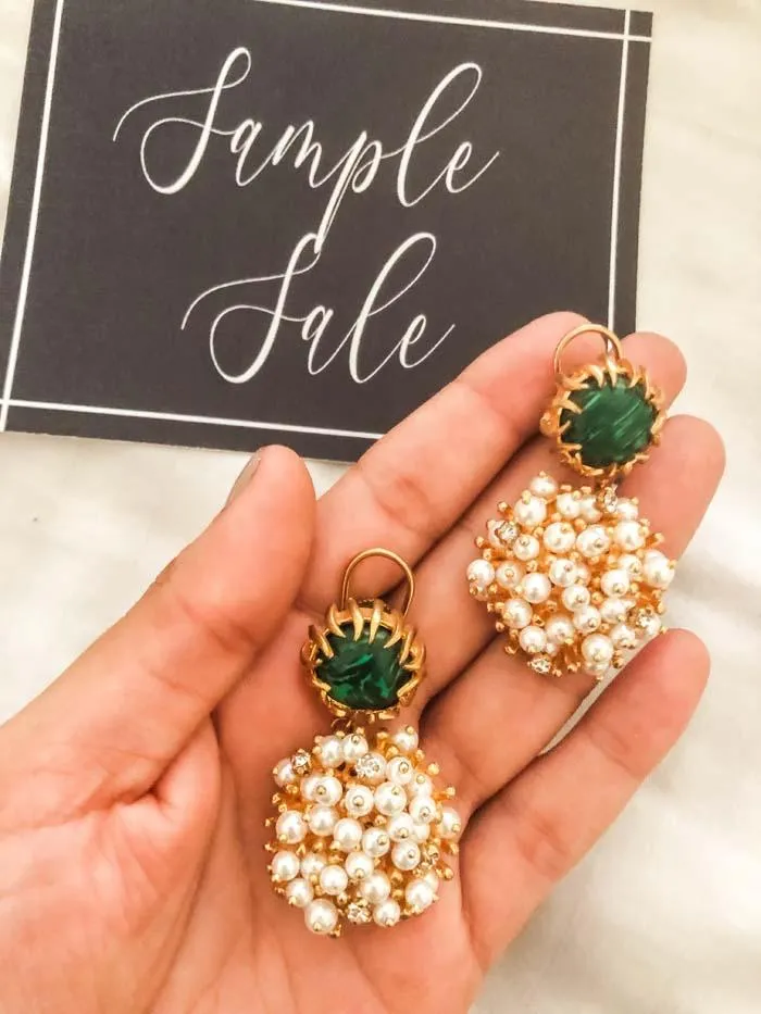 PRERTO ECOMMERCE PRIVATE LIMITED Green Pearl Cluster Earrings Earrings