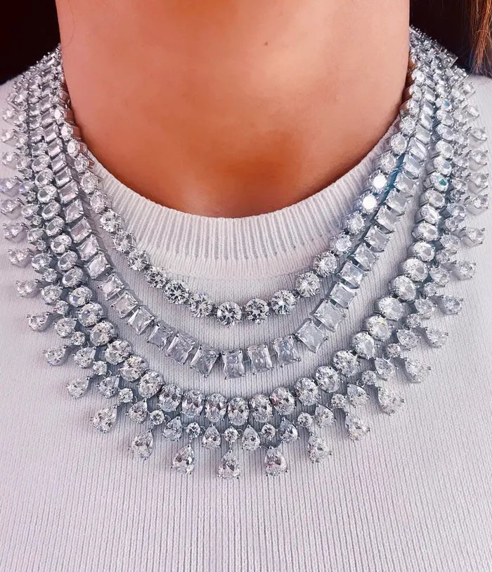 PRERTO ECOMMERCE PRIVATE LIMITED Necklaces 3 Layer Statement Tear Drop Ruby Dimonte Pearl Drop Necklace Set Necklace Earrings