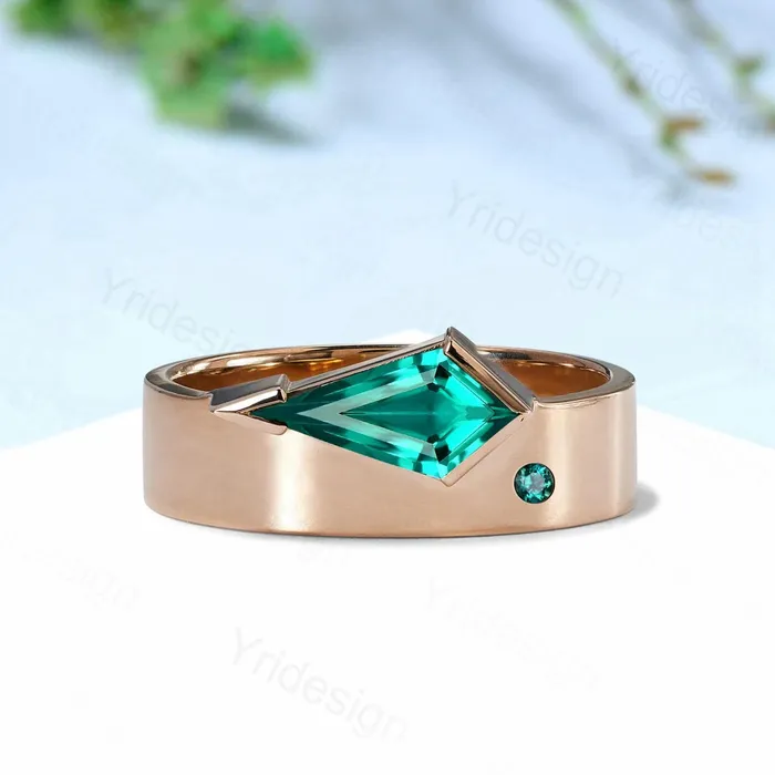 Rings One Of a Kind Emerald Wedding Band For Men Unique Kite Cut Emerald Mens Wedding Ring 6mm Stacking Anniversary Matching Band Christmas Gift PENFINE Rings One Of a Kind Emerald Wedding Band For Men Unique Kite Cut Emerald Mens Wedding Ring 6mm Stacking Anniversary Matching Band Christmas Gift PENFINE