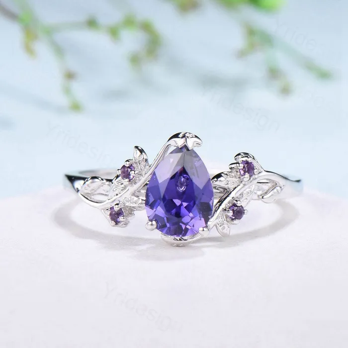 Rings PENFINE Elegant Pear Shaped Purple Sapphire Ring Vintage Unique Twig Engagement Ring Leaf Amethyst Wedding Natural inspired Branch Proposal Gift Rings PENFINE Elegant Pear Shaped Purple Sapphire Ring Vintage Unique Twig Engagement Ring Leaf Amethyst Wedding Natural inspired Branch Proposal Gift