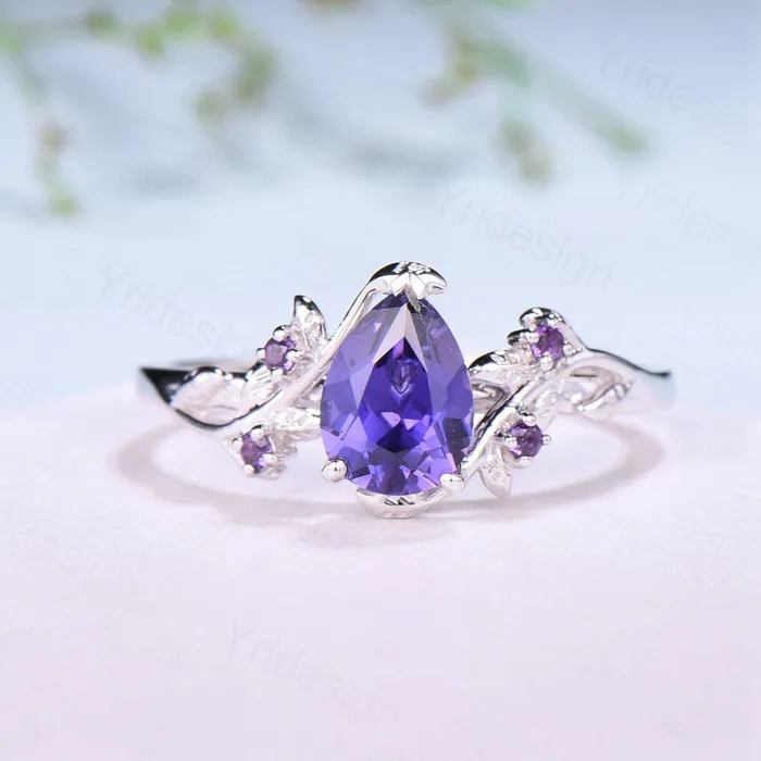 Rings PENFINE Elegant Pear Shaped Purple Sapphire Ring Vintage Unique Twig Engagement Ring Leaf Amethyst Wedding Natural inspired Branch Proposal Gift Rings PENFINE Elegant Pear Shaped Purple Sapphire Ring Vintage Unique Twig Engagement Ring Leaf Amethyst Wedding Natural inspired Branch Proposal Gift