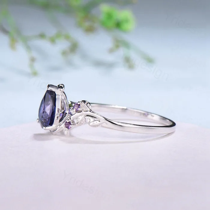 Rings PENFINE Elegant Pear Shaped Purple Sapphire Ring Vintage Unique Twig Engagement Ring Leaf Amethyst Wedding Natural inspired Branch Proposal Gift Rings PENFINE Elegant Pear Shaped Purple Sapphire Ring Vintage Unique Twig Engagement Ring Leaf Amethyst Wedding Natural inspired Branch Proposal Gift