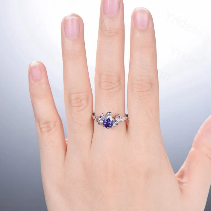 Rings PENFINE Elegant Pear Shaped Purple Sapphire Ring Vintage Unique Twig Engagement Ring Leaf Amethyst Wedding Natural inspired Branch Proposal Gift Rings PENFINE Elegant Pear Shaped Purple Sapphire Ring Vintage Unique Twig Engagement Ring Leaf Amethyst Wedding Natural inspired Branch Proposal Gift