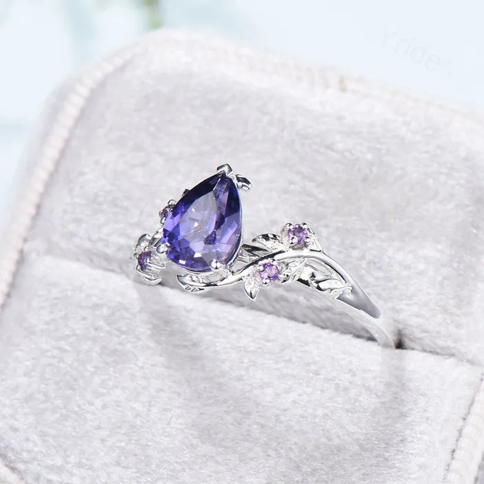 Rings PENFINE Elegant Pear Shaped Purple Sapphire Ring Vintage Unique Twig Engagement Ring Leaf Amethyst Wedding Natural inspired Branch Proposal Gift Rings PENFINE Elegant Pear Shaped Purple Sapphire Ring Vintage Unique Twig Engagement Ring Leaf Amethyst Wedding Natural inspired Branch Proposal Gift