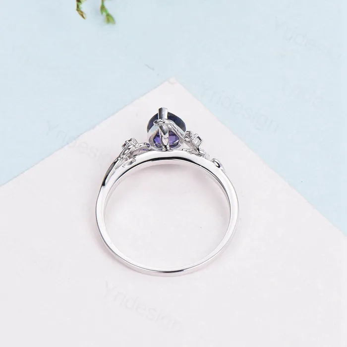Rings PENFINE Elegant Pear Shaped Purple Sapphire Ring Vintage Unique Twig Engagement Ring Leaf Amethyst Wedding Natural inspired Branch Proposal Gift Rings PENFINE Elegant Pear Shaped Purple Sapphire Ring Vintage Unique Twig Engagement Ring Leaf Amethyst Wedding Natural inspired Branch Proposal Gift