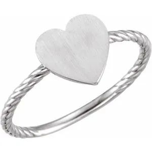 Rings WB Choice Jewelry 14K White Heart Engravable Rope Ring 514101002PSTWBC Rings WB Choice Jewelry 14K White Heart Engravable Rope Ring 514101002PSTWBC