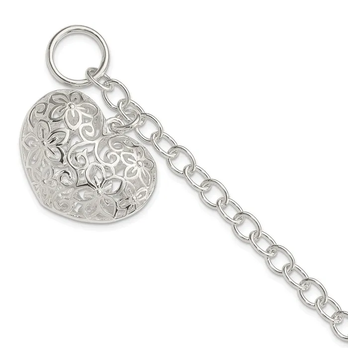 Sterling Silver Puffed Filigree Heart Toggle BraceletWBCQG2978775 WB Choice Jewelry Bracelets Sterling Silver Puffed Filigree Heart Toggle BraceletWBCQG2978775 WB Choice Jewelry Bracelets
