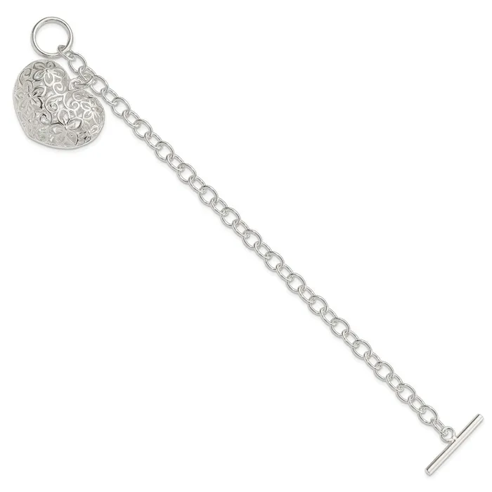 Sterling Silver Puffed Filigree Heart Toggle BraceletWBCQG2978775 WB Choice Jewelry Bracelets Sterling Silver Puffed Filigree Heart Toggle BraceletWBCQG2978775 WB Choice Jewelry Bracelets