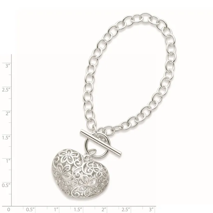 Sterling Silver Puffed Filigree Heart Toggle BraceletWBCQG2978775 WB Choice Jewelry Bracelets Sterling Silver Puffed Filigree Heart Toggle BraceletWBCQG2978775 WB Choice Jewelry Bracelets