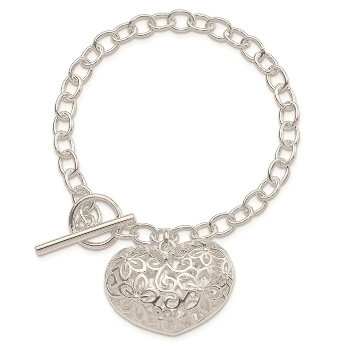 Sterling Silver Puffed Filigree Heart Toggle BraceletWBCQG2978775 WB Choice Jewelry Bracelets Sterling Silver Puffed Filigree Heart Toggle BraceletWBCQG2978775 WB Choice Jewelry Bracelets
