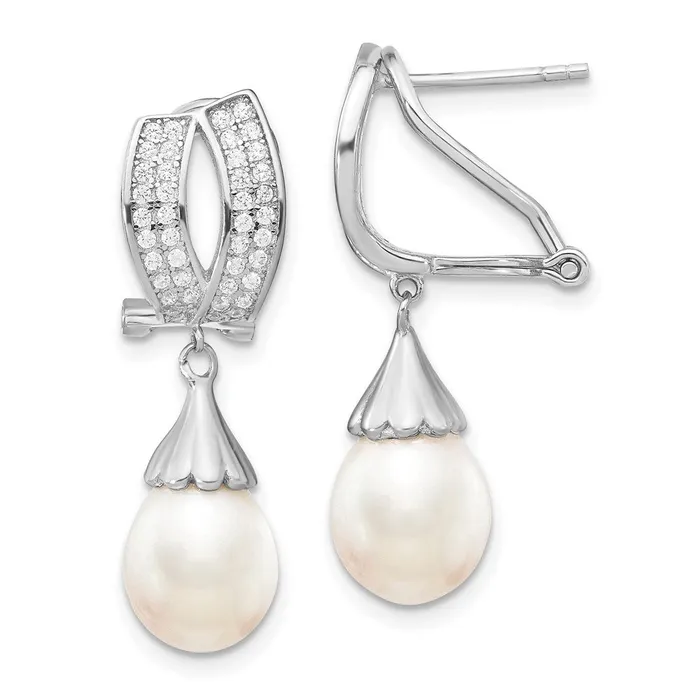 Sterling Silver RH 89mm Rice FWC Pearl CZ Omega Back EarringsWBCQE13890 WB Choice Jewelry Earrings Sterling Silver RH 89mm Rice FWC Pearl CZ Omega Back EarringsWBCQE13890 WB Choice Jewelry Earrings