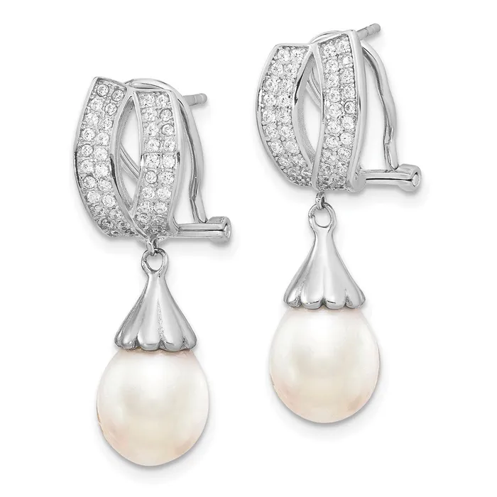 Sterling Silver RH 89mm Rice FWC Pearl CZ Omega Back EarringsWBCQE13890 WB Choice Jewelry Earrings Sterling Silver RH 89mm Rice FWC Pearl CZ Omega Back EarringsWBCQE13890 WB Choice Jewelry Earrings