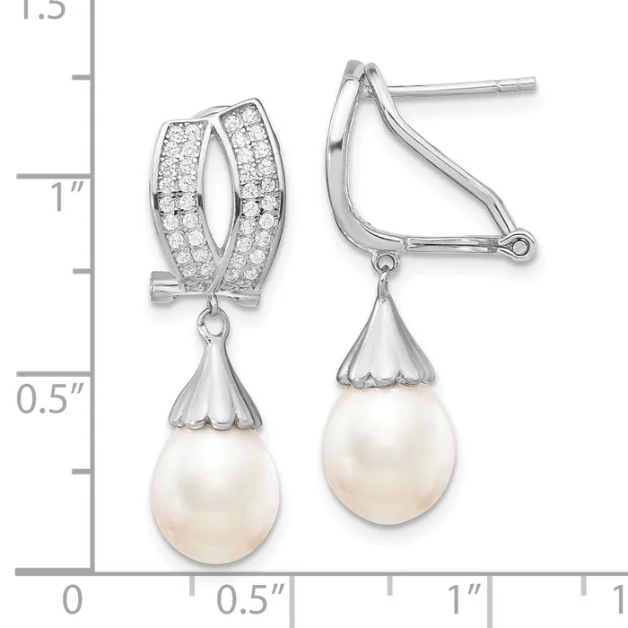 Sterling Silver RH 89mm Rice FWC Pearl CZ Omega Back EarringsWBCQE13890 WB Choice Jewelry Earrings Sterling Silver RH 89mm Rice FWC Pearl CZ Omega Back EarringsWBCQE13890 WB Choice Jewelry Earrings