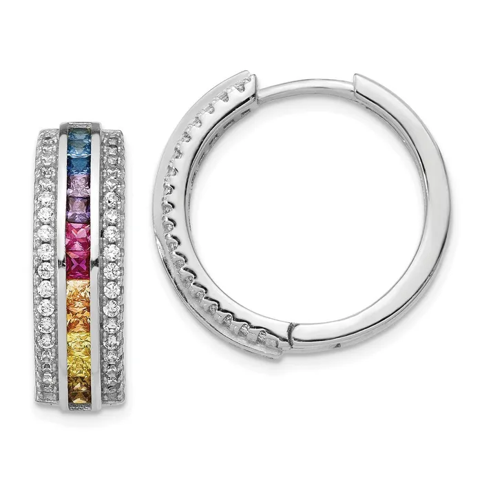 Sterling Silver Rhodiumplated Channel Set Colorful CZ Hoop EarringsWBCQE14457 WB Choice Jewelry Earrings Sterling Silver Rhodiumplated Channel Set Colorful CZ Hoop EarringsWBCQE14457 WB Choice Jewelry Earrings