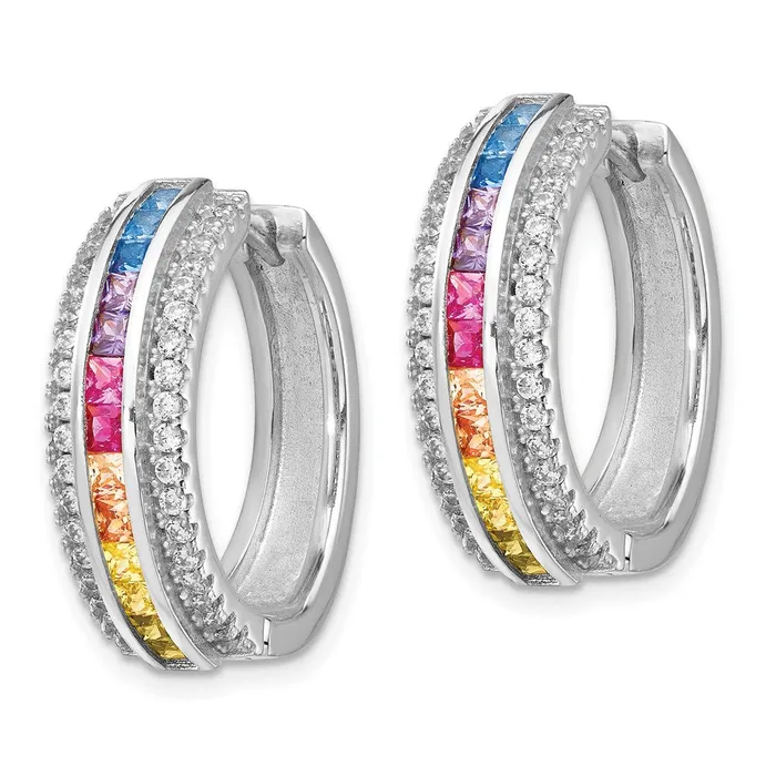 Sterling Silver Rhodiumplated Channel Set Colorful CZ Hoop EarringsWBCQE14457 WB Choice Jewelry Earrings Sterling Silver Rhodiumplated Channel Set Colorful CZ Hoop EarringsWBCQE14457 WB Choice Jewelry Earrings