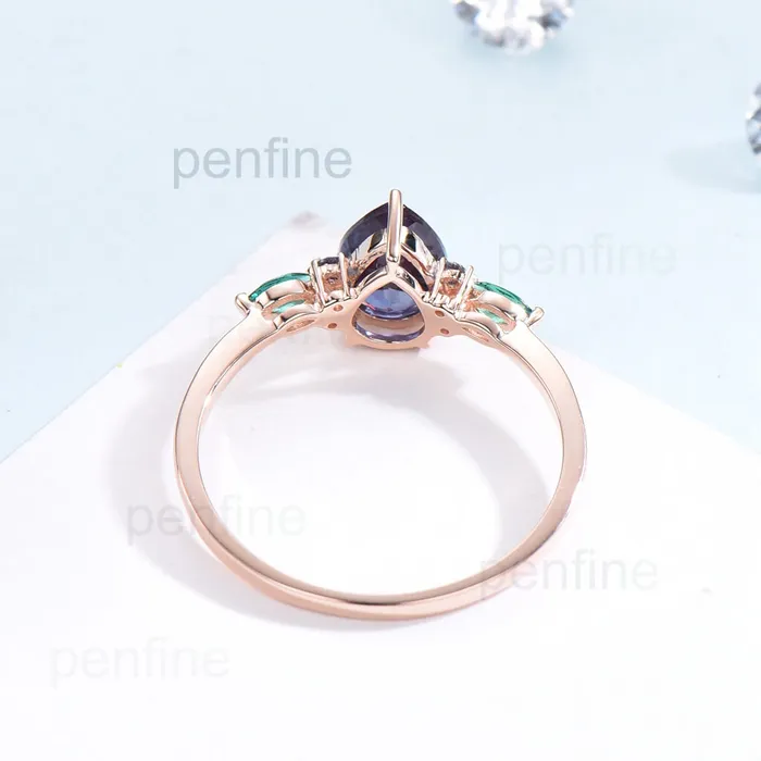Vintage Pear Alexandrite Cluster Emerald Engagement Ring OHO1 PENFINE Rings Vintage Pear Alexandrite Cluster Emerald Engagement Ring OHO1 PENFINE Rings