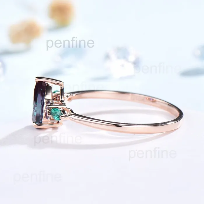 Vintage Pear Alexandrite Cluster Emerald Engagement Ring OHO1 PENFINE Rings Vintage Pear Alexandrite Cluster Emerald Engagement Ring OHO1 PENFINE Rings