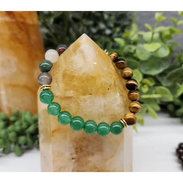 Abundance Bracelet Green Jade Tigers Eye Bloodstone 8mm Gemstone Beads LV3998 Bliss Crystals Bracelets