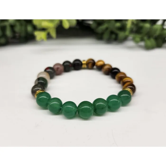 Abundance Bracelet Green Jade Tigers Eye Bloodstone 8mm Gemstone Beads LV3998 Bliss Crystals Bracelets