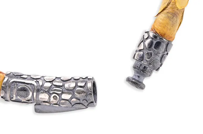 Albert Hern Bracelets Bracelet LivingSkull Men Python Leather Two Silver TRex Skulls