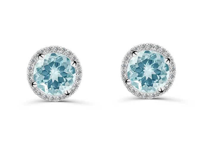 Albert Hern Earrings Earrings 18kt Round Aquamarine Diamonds Halo