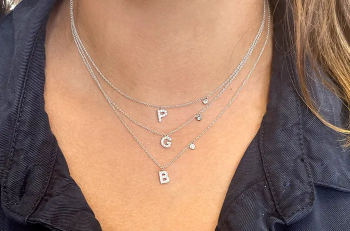 Albert Hern Necklaces Necklace Initial Letter E White Gold with Diamond