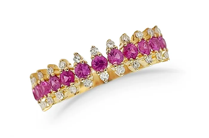 Albert Hern Rings Ring 14kt Gold Round Pink Sapphires Diamonds Band