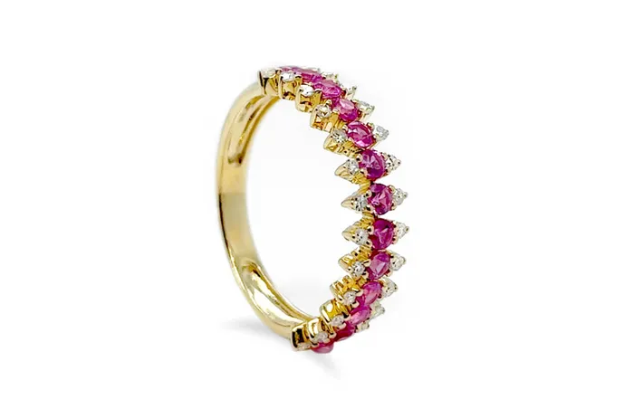 Albert Hern Rings Ring 14kt Gold Round Pink Sapphires Diamonds Band Albert Hern Rings Ring 14kt Gold Round Pink Sapphires Diamonds Band
