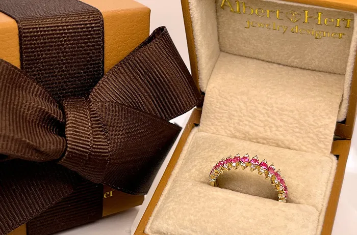 Albert Hern Rings Ring 14kt Gold Round Pink Sapphires Diamonds Band Albert Hern Rings Ring 14kt Gold Round Pink Sapphires Diamonds Band