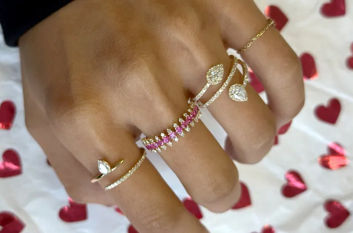 Albert Hern Rings Ring 14kt Gold Round Pink Sapphires Diamonds Band Albert Hern Rings Ring 14kt Gold Round Pink Sapphires Diamonds Band