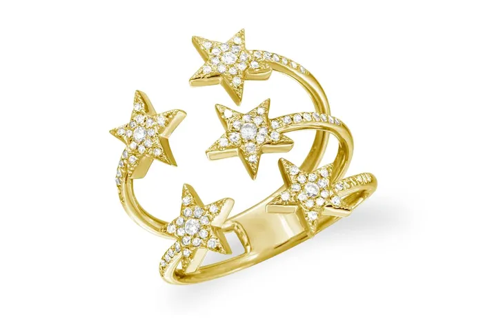 Albert Hern Rings Ring 14kt Gold Stars Wrap Diamonds