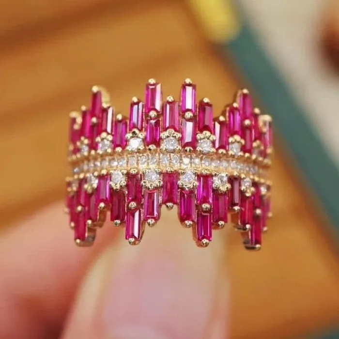 Albrecht Jewellery Natural Ruby and Diamond Cluster Engagement Ring 14K Gold Rings Albrecht Jewellery Natural Ruby and Diamond Cluster Engagement Ring 14K Gold Rings