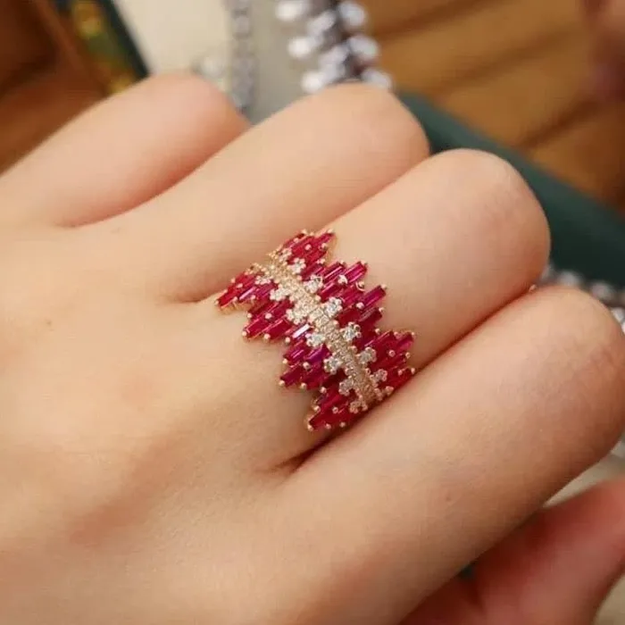 Albrecht Jewellery Natural Ruby and Diamond Cluster Engagement Ring 14K Gold Rings
