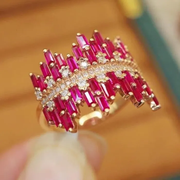 Albrecht Jewellery Natural Ruby and Diamond Cluster Engagement Ring 14K Gold Rings