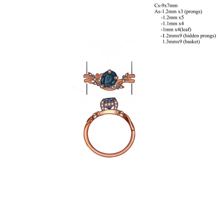 Albrecht Jewellery Rings Custom Order Pastel Blue Sapphire and Diamond Leaf Engagement Ring