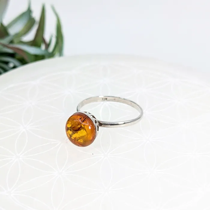 Amber Sz 9 Round SS Ring LV7222 Bliss Crystals Rings