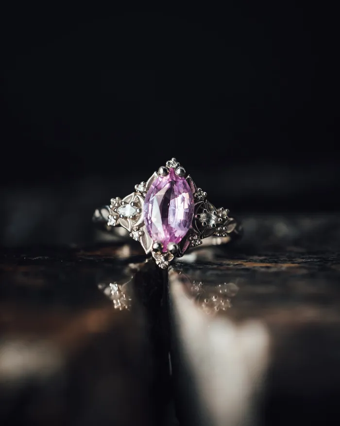 Art FX fine jewelry Rings 14k White Gold Pink Sapphire and Diamond Ring
