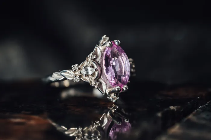 Art FX fine jewelry Rings 14k White Gold Pink Sapphire and Diamond Ring