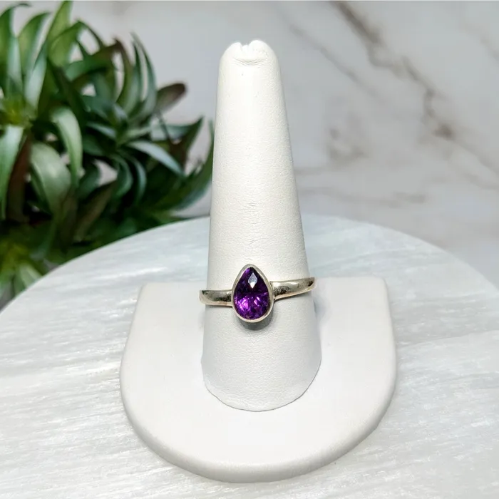 Bliss Crystals Amethyst SS Faceted Teardrop Ring LV5542 Rings