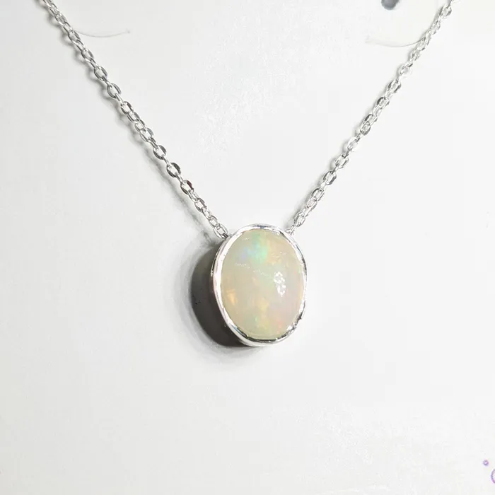 Bliss Crystals Necklaces Ethiopian Opal Sterling Silver Slider Pendant on 1618 Adjustable Chain Necklace SK7302