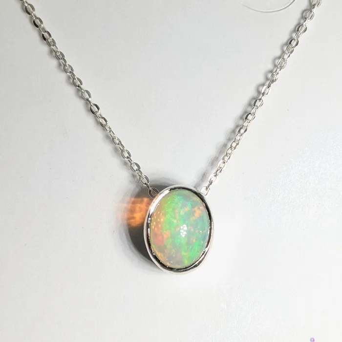 Bliss Crystals Necklaces Ethiopian Opal Sterling Silver Slider Pendant on 1618 Adjustable Chain Necklace SK7302