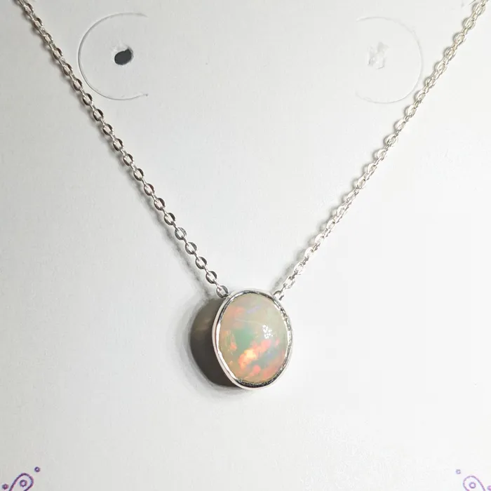 Bliss Crystals Necklaces Ethiopian Opal Sterling Silver Slider Pendant on 1618 Adjustable Chain Necklace SK7302