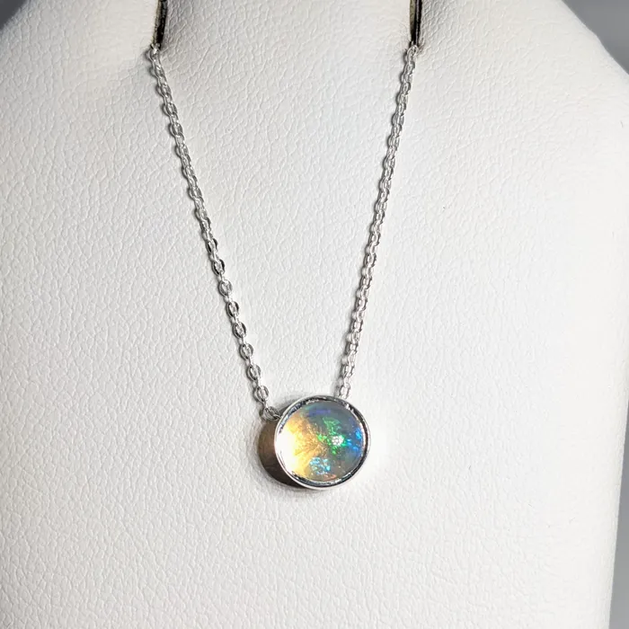 Bliss Crystals Necklaces Ethiopian Opal Sterling Silver Slider Pendant on 1618 Adjustable Chain Necklace SK7302