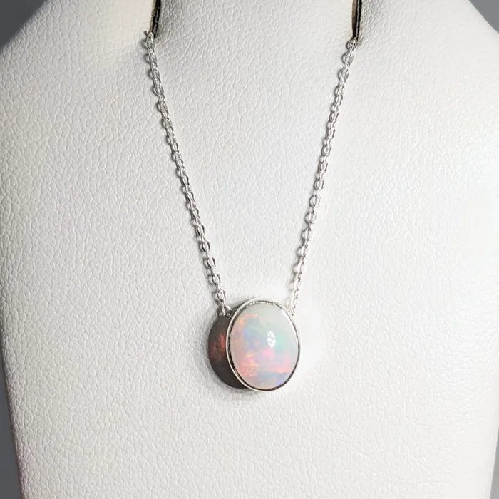 Bliss Crystals Necklaces Ethiopian Opal Sterling Silver Slider Pendant on 1618 Adjustable Chain Necklace SK7302